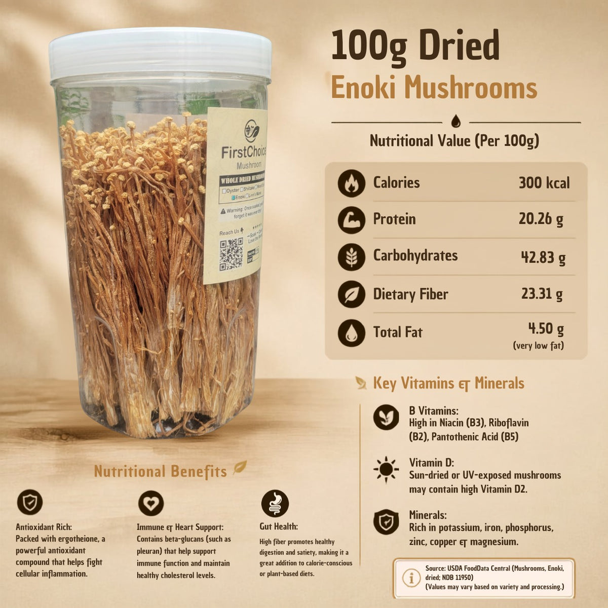 Whole Dried Enoki Mushrooms